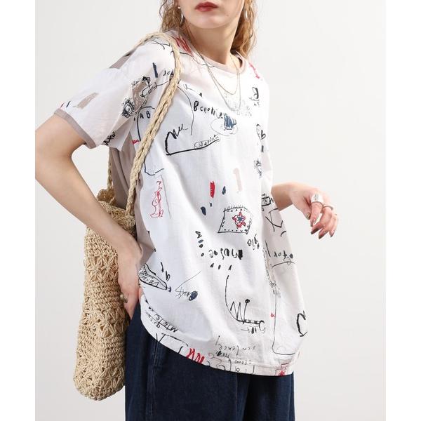 tシャツ BRODIAEA 手書き風プリント半袖Tシャツ 東雲ちりめん生地 日本製 レディース