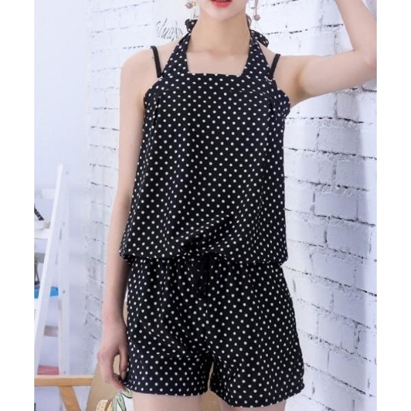 水着 ドット柄 トップス+パンツ+ホルタービキニ水着 4点セット レディース