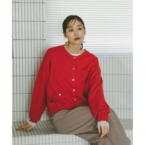 「GLOBAL WORK」 ニットカーディガン SHORT レッド レディース