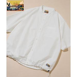 シャツ 半袖 タイプライター スピンドル バンドカラー ショートスリーブシャツ/裾ドローコード メンズ
