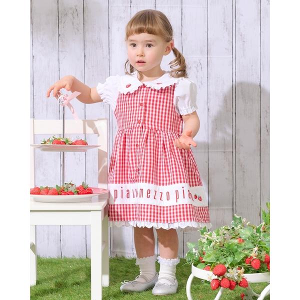 ワンピース 裾ロゴ刺しゅう　ギンガムチェックワンピース キッズ 子供服 女の子