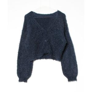 「LOWRYS FARM」 ニットカーディガン L ネイビー レディース