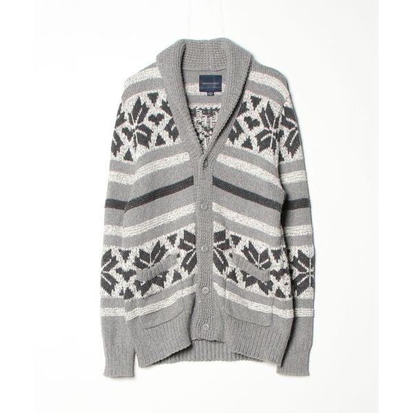 「American Eagle」 ボーダー柄ニットカーディガン M グレー メンズ