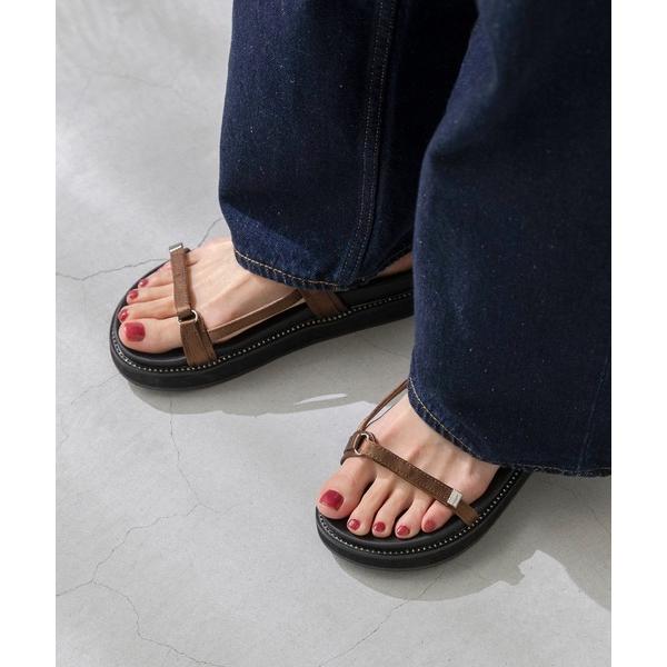 サンダル 細ストラップ ビジュー 厚底サンダル レディース