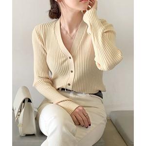 ニット セーター Vネックリブニットカーディガン レディース