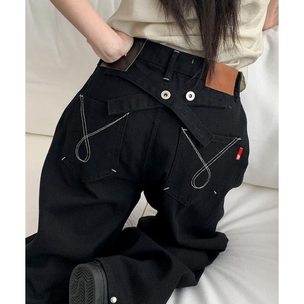 ワイドパンツ ジーンズ デニム デニムパンツ バレルレッグワイドデニムパンツ レディース