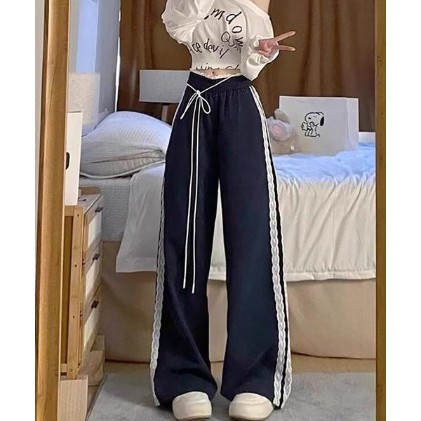 ワイドパンツ スウェットパンツ ジャージ サイドレースラインスウェットパンツ レディース