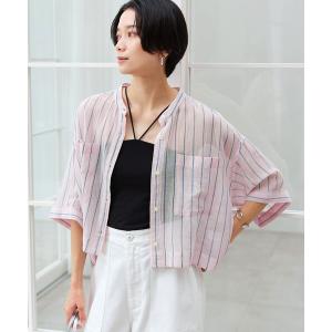 ブラウス シャツ 半袖 100/2 ポケット ストライプ シャツ レディース