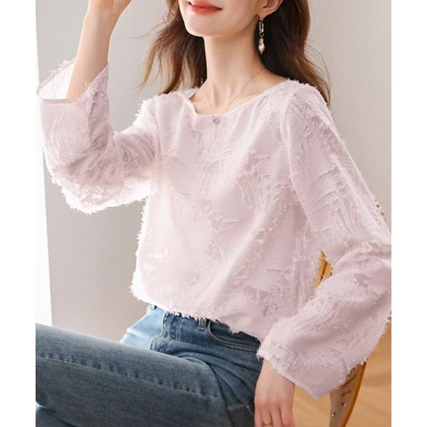 ブラウス シャツ テクスチャーデザインゆるブラウス レディース