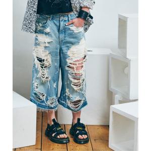 ジーンズ デニム デニムパンツ R4471 ダメージルーズクロップドパンツ レディース
