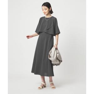 ワンピース 半袖 ケープ ナローフレア ワンピース