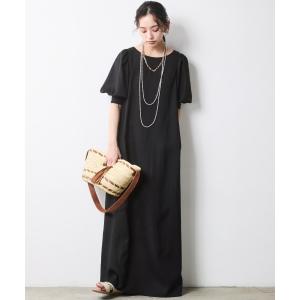 ワンピース レーヨン麻パフスリーブロングワンピース「大きいサイズ有」シックスタイル