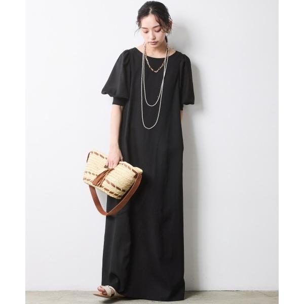 ワンピース レーヨン麻パフスリーブロングワンピース「大きいサイズ有」シックスタイル