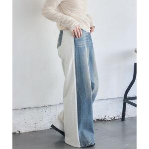 ワイドパンツ ジーンズ デニム デニムパンツ スウェットデニムドッキングPT レディース
