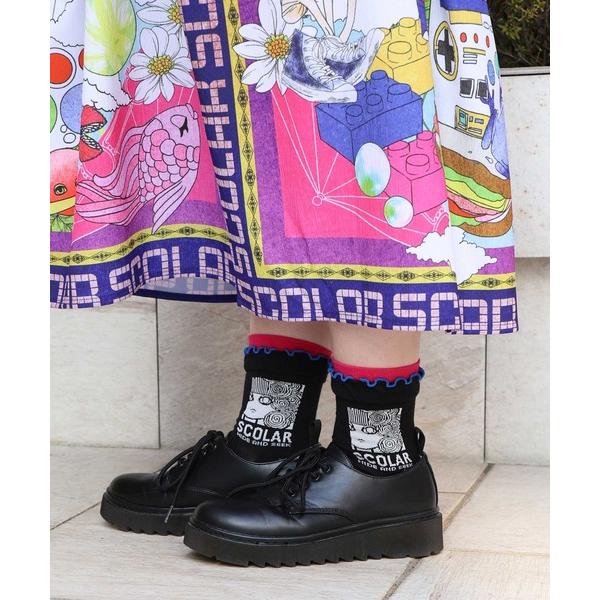 靴下 88J18804：メロウフリルスカラー柄ソックス レディース