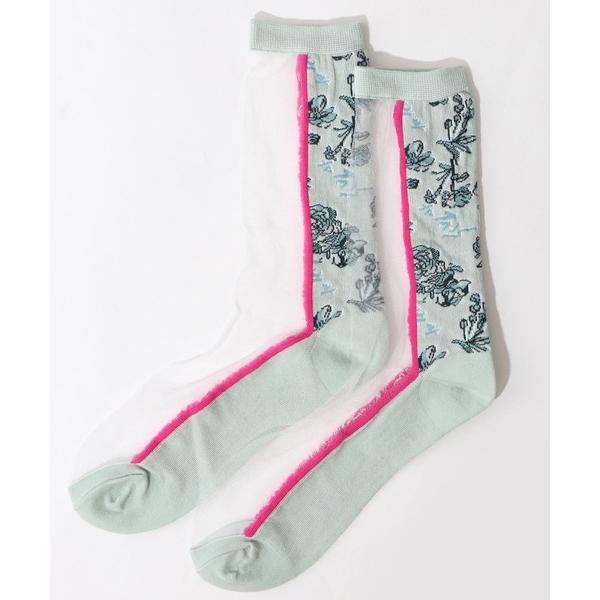 靴下 88J18808：スカラー花柄切替テグスソックス レディース