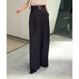 パンツ ベルト付きタックワイドスラックス レディース