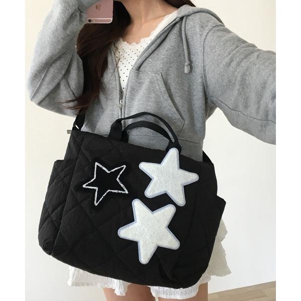 トートバッグ ボア星モチーフ付キルト中綿バッグ レディース