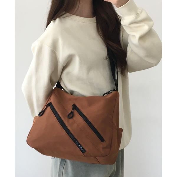 ショルダーバッグ バッグ バイアスダブルファスナーデザインショルダーバッグ レディース