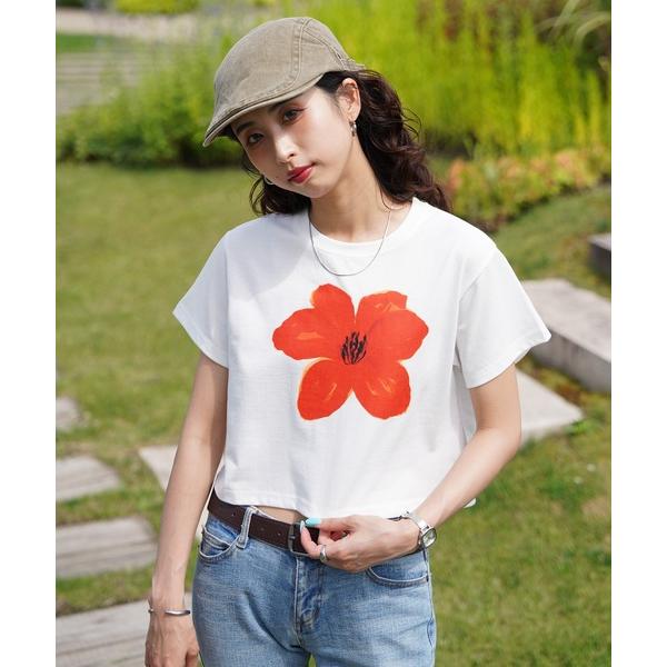 tシャツ 半袖 フラワークロップドTシャツ レディース