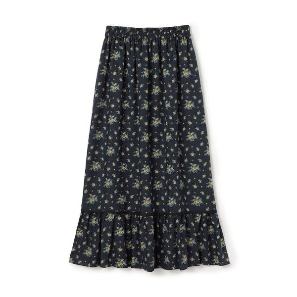 スカート レーヨンプリント ティアードマキシスカート