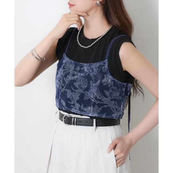 キャミソール メッシュプリントビスチェ/キャミ