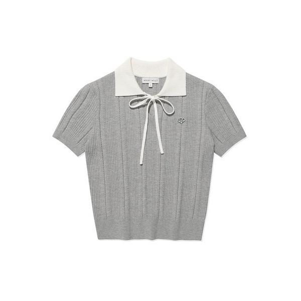 ニット セーター WOMEN'S RIBBON COLLAR SHORT SLEEVE KNIT レ...