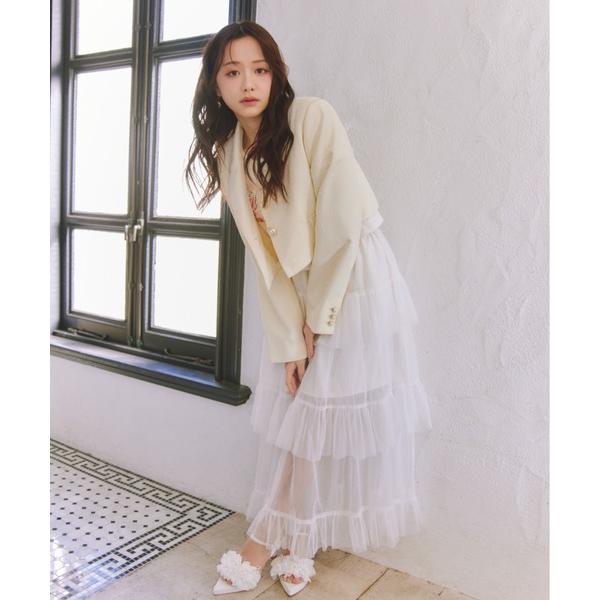 スカート 「森香澄さん着用」ティアードフレアチュールジャストウエストスカート 春服 夏服