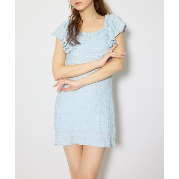 ワンピース ショルダーフリルカットミニワンピース 春服 夏服