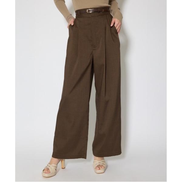 スラックス パンツ ベルト付き美ラインジャストウエストパンツ 春服 夏服 レディース