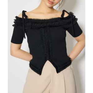 ニット セーター オフショルフリルニットトップス 春服 夏服 レディース