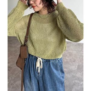 ニット セーター 麻タッチメッシュプルオーバー レディース