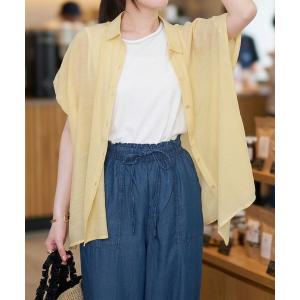 ブラウス シャツ 半袖 R/Tスラブ タンク付きドルマンシアー半袖ブラウス レディース