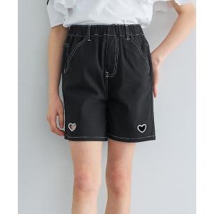 ワイドパンツ パンツ キッズ ハート刺繍ショート...の商品画像