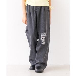 ワイドパンツ パンツ キッズ　サイドカットダメージパンツ キッズ 子供服 女の子