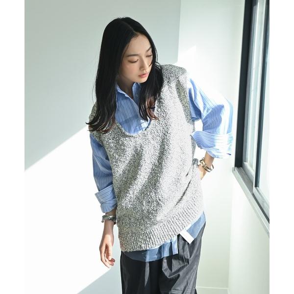 ニット セーター 「BLK001」ツイード風ミックススラブプルオーバー レディース