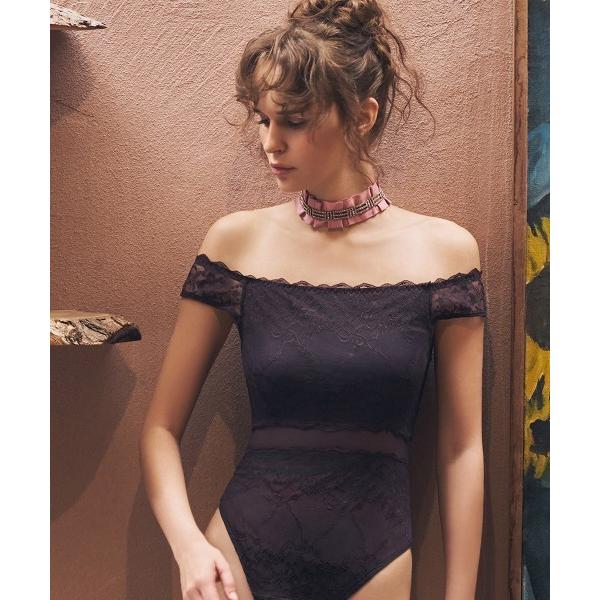 Signal オフショルレースボディスーツ，テディ