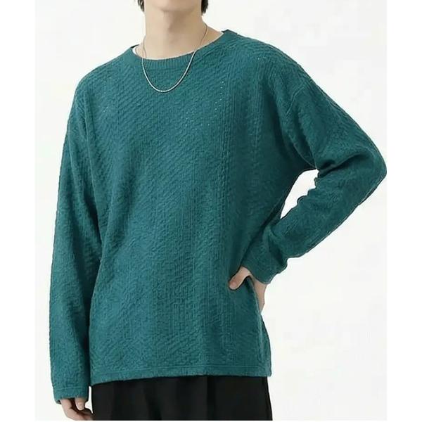 tシャツ ワッフル編み ルーズシルエット クルーネック ロングスリーブTシャツ メンズ