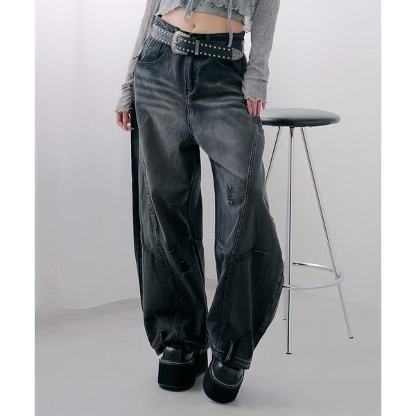 ジーンズ デニム デニムパンツ グランジ系ワイドバギーバルーンバレルデニムパンツ レディース