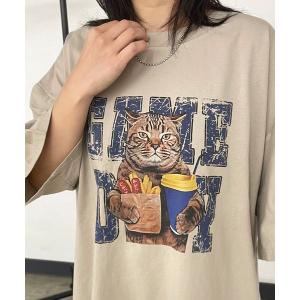 tシャツ 半袖 キャットプリントビッグTシャツ レディース