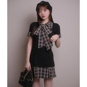 シャツワンピース リボンシャツドッキングワンピース