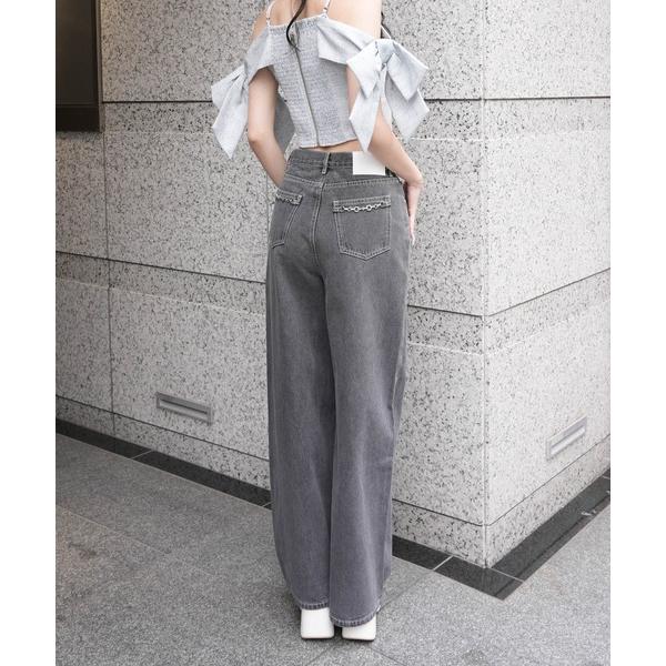 ジーンズ デニム デニムパンツ ビットポケットデニムワイドパンツ レディース