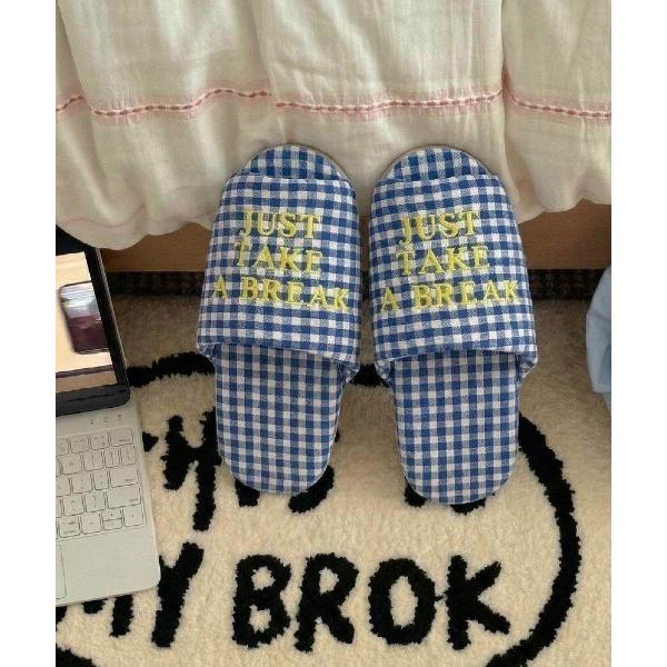 スリッパ 「ウィメンズ」チェック柄刺繍ルームシューズ/スリッパ