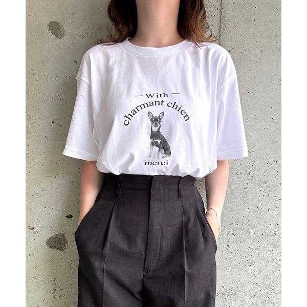 tシャツ チワワ×英字デザイン半袖Tシャツ レディース