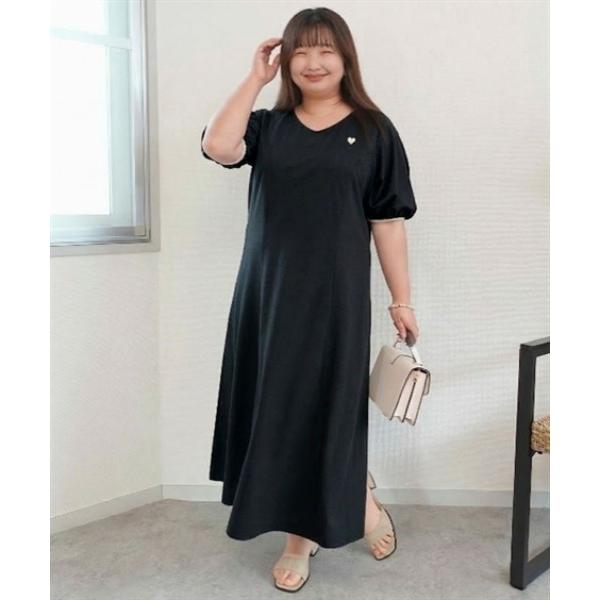 ワンピース 「Yukiさんコラボ」ハート刺しゅうカノコロングワンピース「大きいサイズ有」