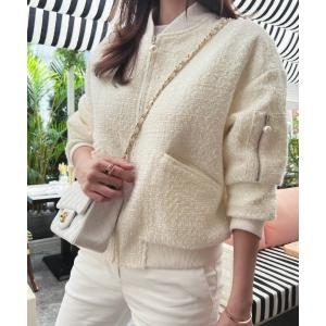 ブルゾン アウター 春のツイードスタジャン レディース
