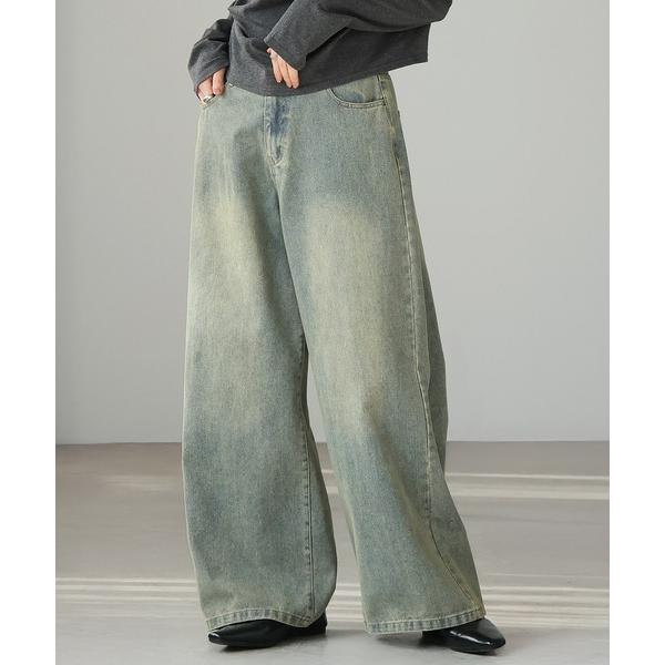 ワイドパンツ ジーンズ デニム デニムパンツ ヴィンテージ加工スーパーワイドデニムパンツ レディース