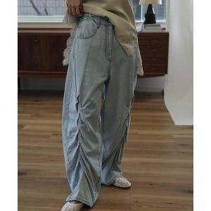 ジーンズ デニム デニムパンツ smocking design loose silhouette denim レディース