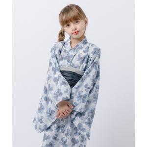 浴衣 「被るだけ簡単＆アレンジ自在」ニュアンスフラワーワンピ浴衣（翠華）+兵児帯2点セット キッズ 子供 女の子