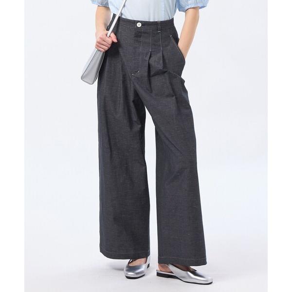 パンツ ハケメコットンリネンタックパンツ レディース